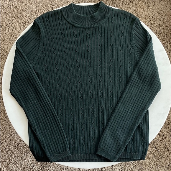 Laura Scott Sweaters - Laura Scott Sweater Large Dark Green Cable Knit Long Sleeve